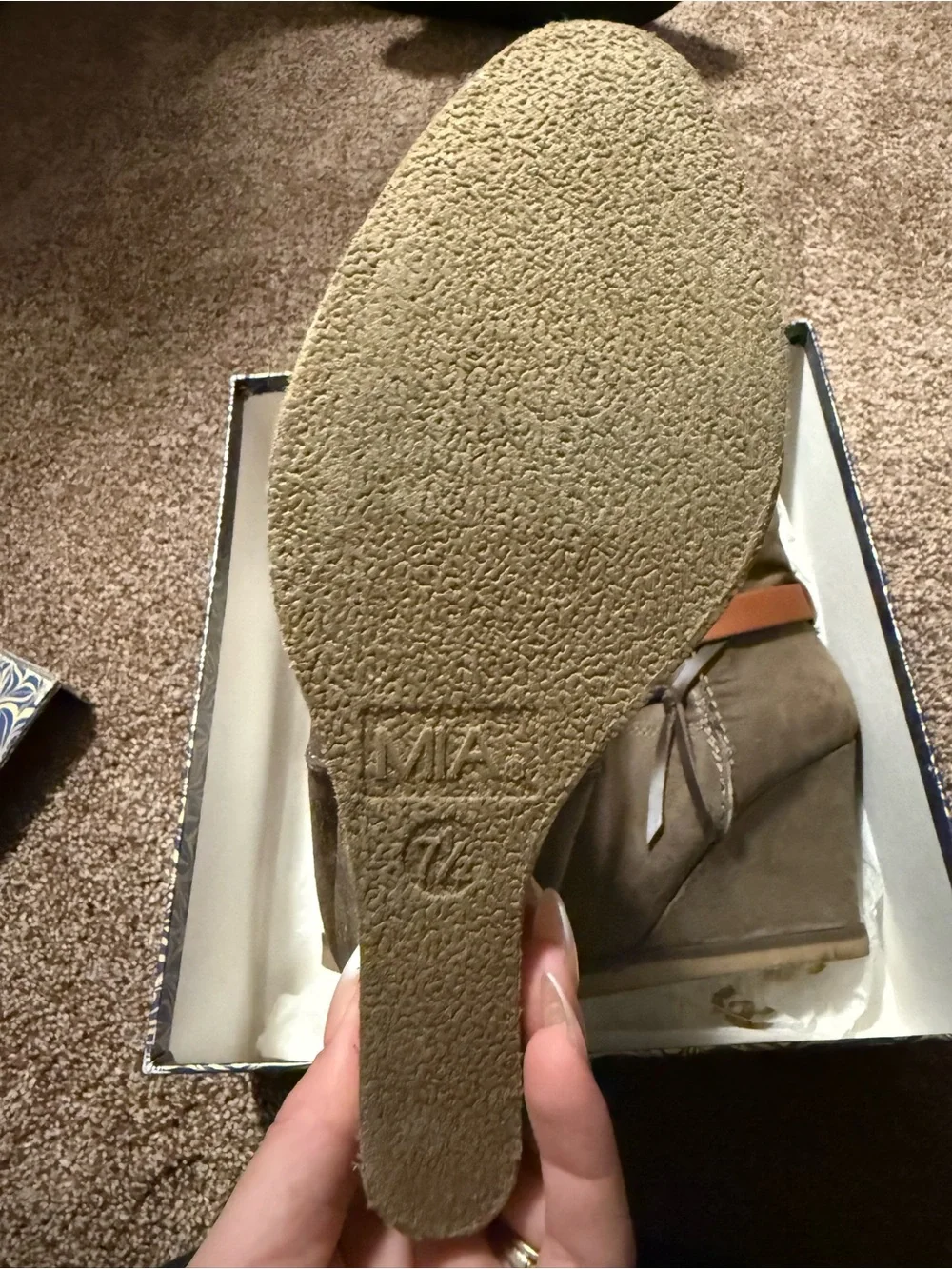 MIA Taupe Wedge Ankle Boots with Brown Strap